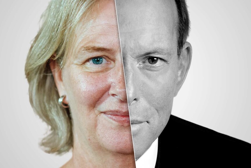 A composite image of Australian Prime Minister Tony Abbott and academic Kitty van Vuuren (ABC: Tim Leslie/Supplied)