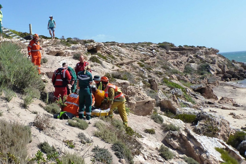 Yorke Peninsula cliff rescue scene.