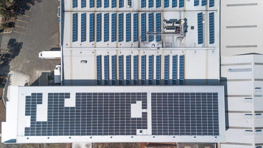 Solar panels on the roof of a Sydney factory