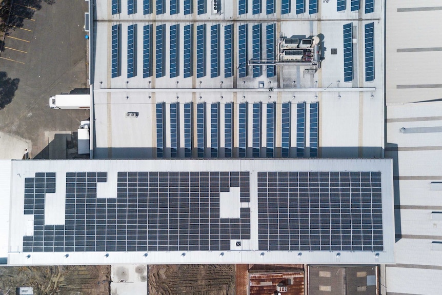 Solar panels on the roof of a Sydney factory