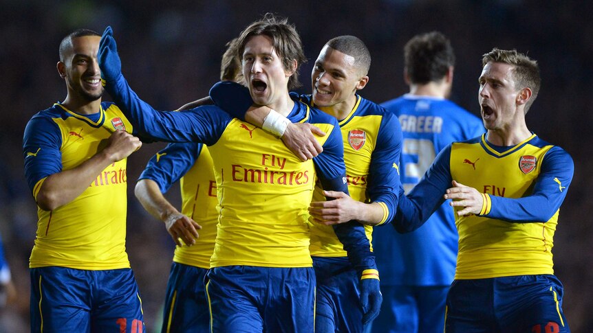 Tomas Rosicky celebrates during Arsenal's FA Cup win over Brighton