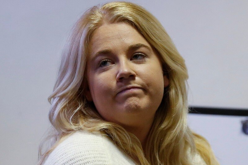 Cassie Sainsbury looks nervous while waiting in court.