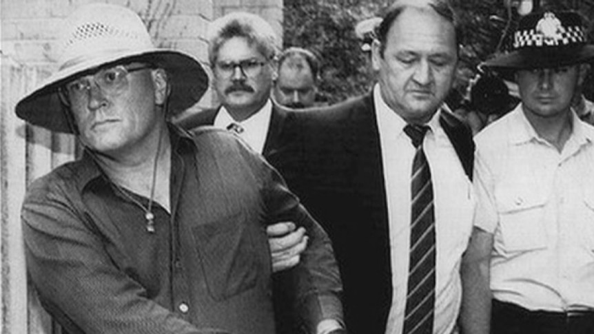 David Harold Eastman being arrested over the 1989 murder of AFP assistant commissioner Colin Winchester.