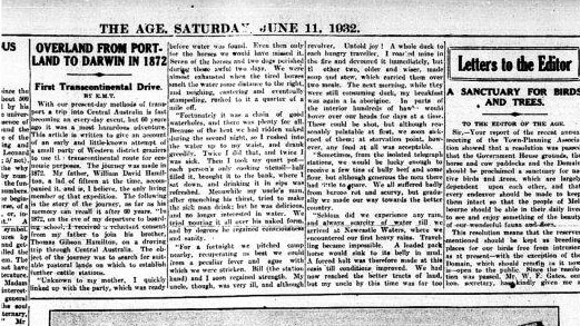 An article that appeared in the Age in 1932 about the original 1872 trek.