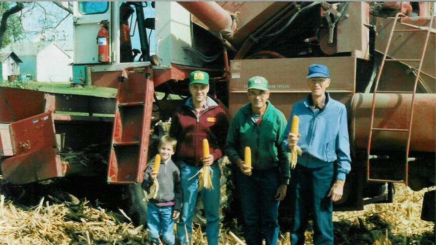 Four generations of the De Reus family pose for a photo on the farm in 1998