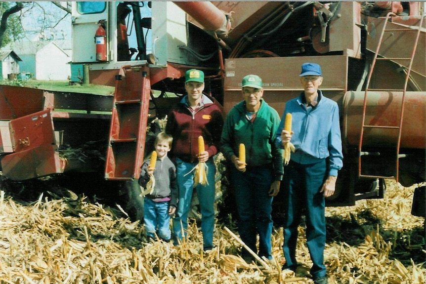 Four generations of the De Reus family pose for a photo on the farm in 1998