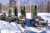 Russian military vehicles in snow