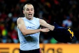 Andres Iniesta goes wild after scoring the winner in the 116th minute of the final at Soccer City.