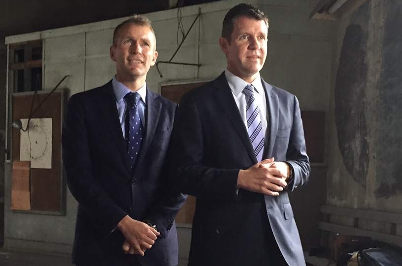 Mike Baird and Rob Stokes at White Bay Power Station