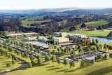 An artist's impression of a hospital nestled in green space.
