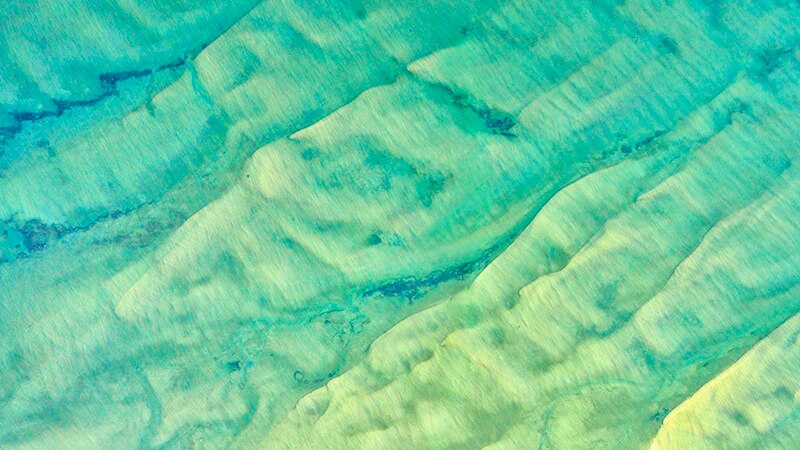 Photographic art depicting the shallow seas and seafloor in the Limmen Bight marine park, taken by Paul Arnold, 2019.
