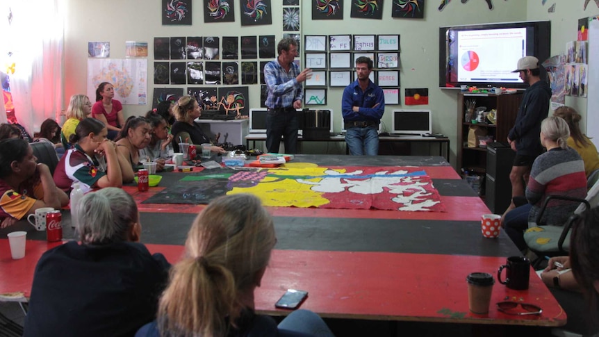 CEO of BackTrack Bernie Shakeshaft delivers a talk in Eagle Arts' old classroom.