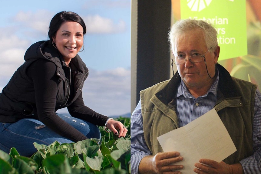 Composite image of a woman and a man, who are both farmers and running for the VFF presidency