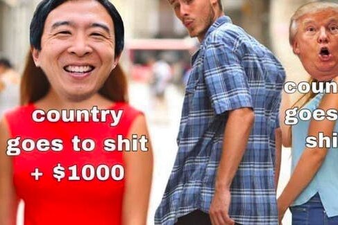 A meme from 'Yang Gang' supporters of Andrew Yang