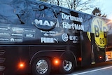 Damaged Borussia Dortmund team bus