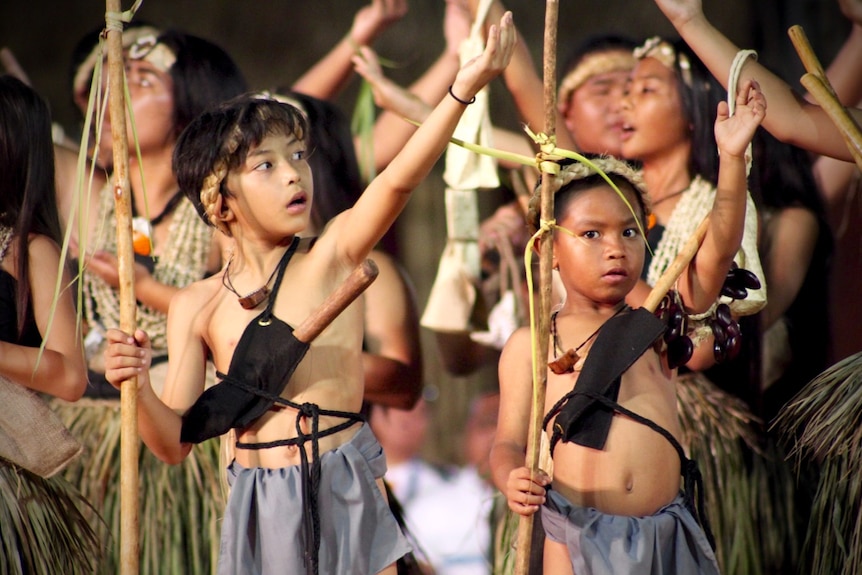 Children from Guam wearing traditional dress at the Festival of Pacific Arts, held in Guam in May-June 2016.