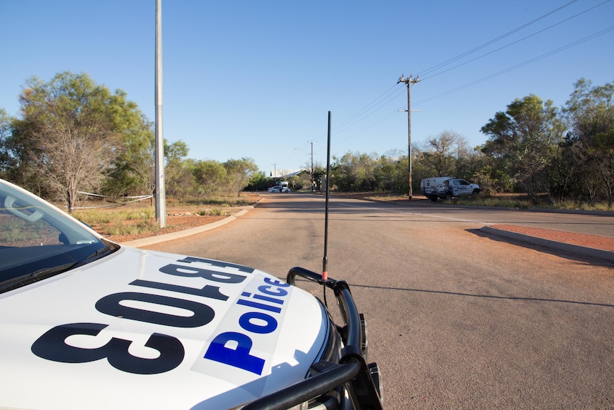 The bonnet of a police car in a street in Broome in WA's Kimberley.