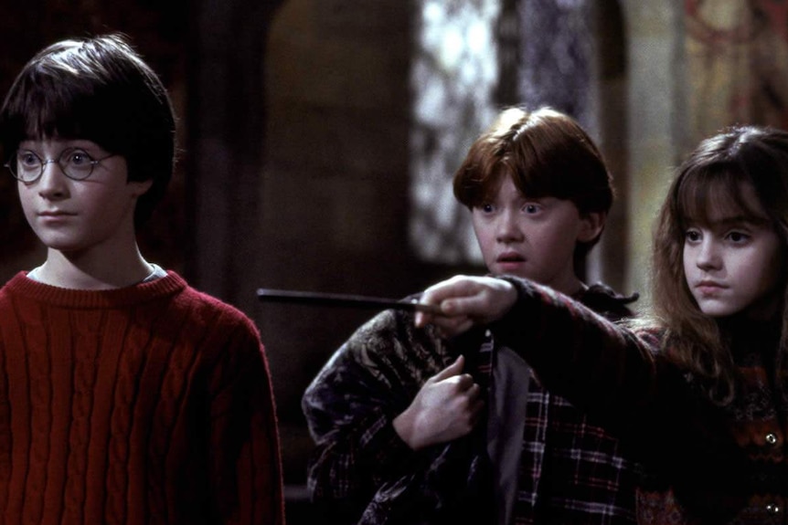 Harry, Ron and Hermoine in the Philosopher's Stone.