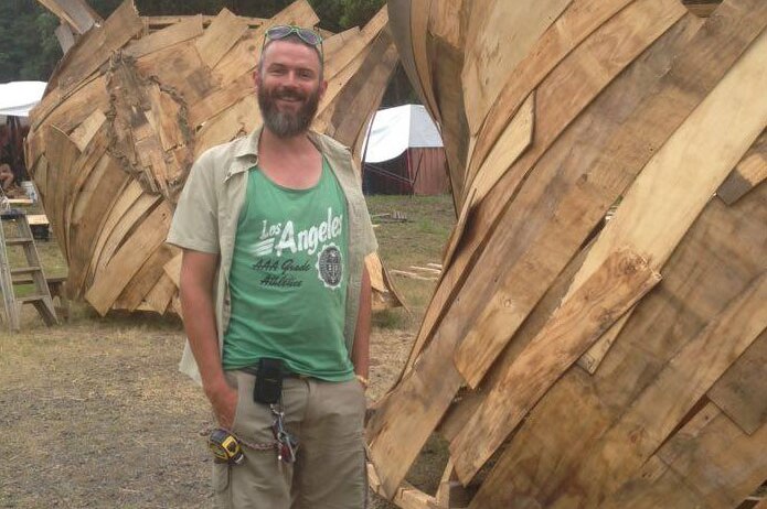 Sculptor Robin Gibbons has designed a huge tree sculpture for the 30th Woodford Folk Festival