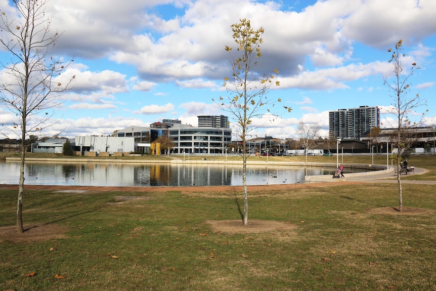 Belconnen Arts Centre viewed from Lake Ginninderra.