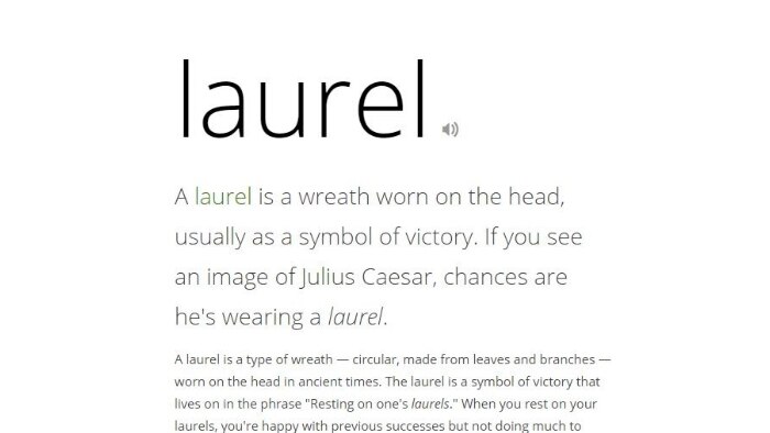 The Vocabulary.com page for the word 'laurel'