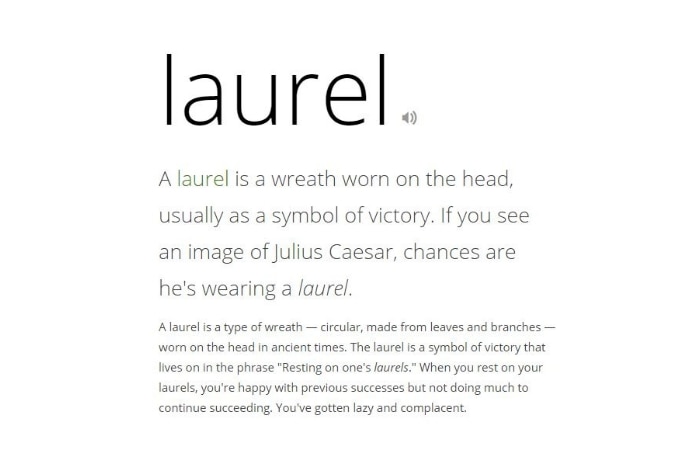 The Vocabulary.com page for the word 'laurel'