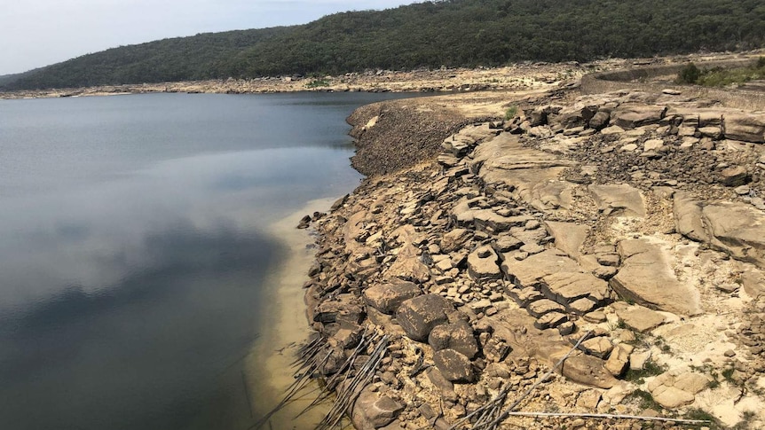 Parched, cracked land at the water's edge on Cataract Dam.