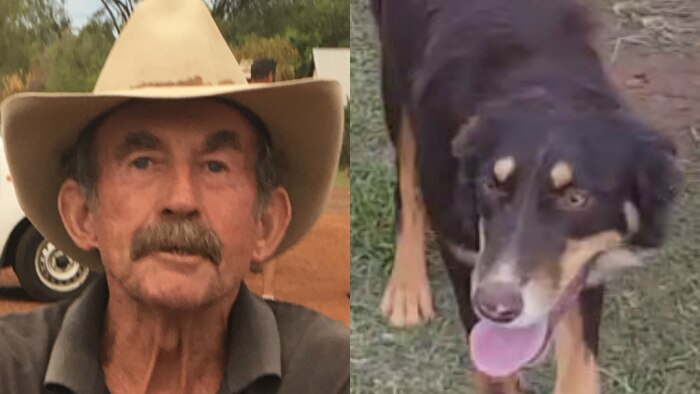 Missing person Paddy Moriarty riding an esky and his dog Kelly.