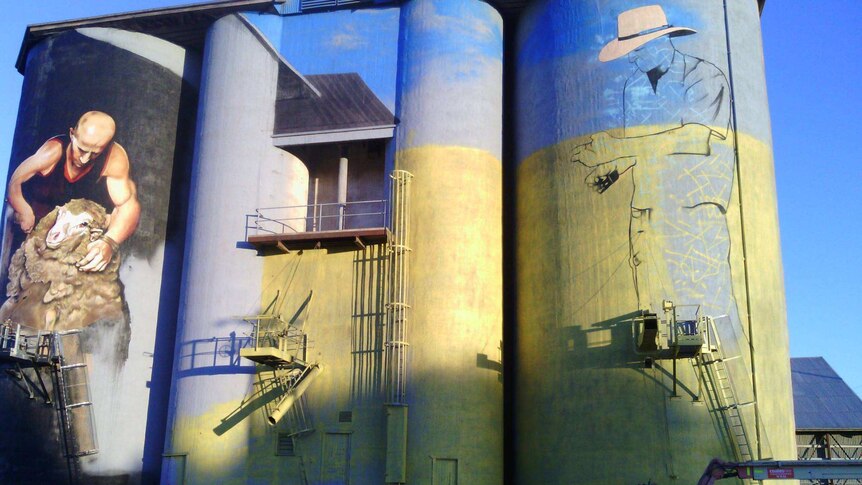 a partly completed silo art