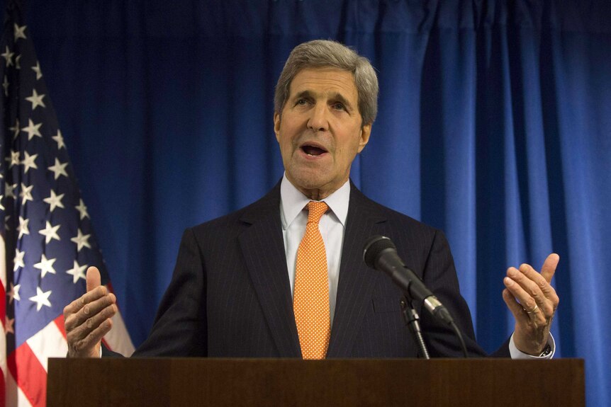 US secretary of state John Kerry speaks to the media
