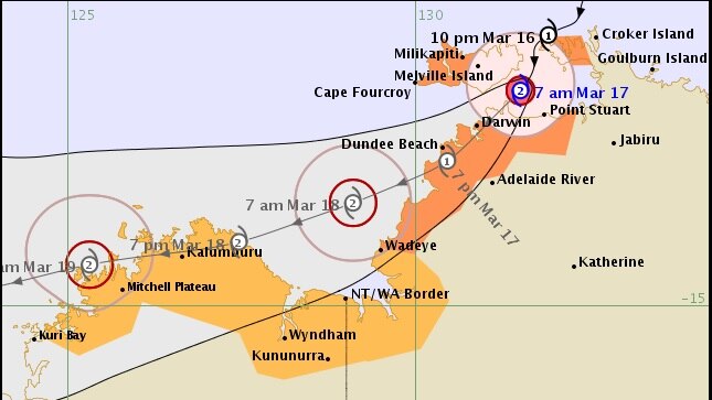 The track map from the Bureau of Meteorology.