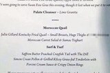 Menu from a Liberal fundraising dinner for Mal Brough.