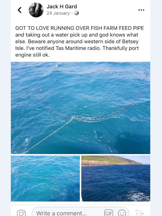 Image of a Facebook post by Jack H Gard, complaining about fish farm debris.