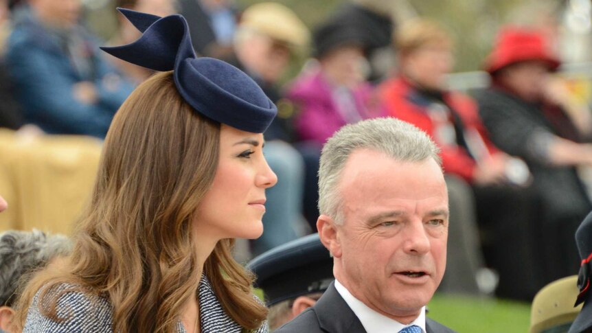AWM director Brendan Nelson explains Anzac Day march details to the Duchess of Cambridge