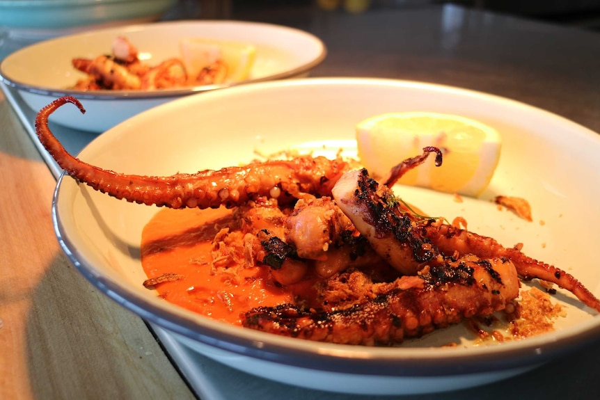 bowls of fried octopus