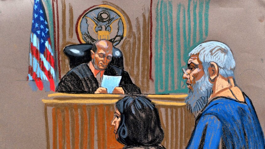 A courtroom sketch of radical Islamist preacher Abu Hamza