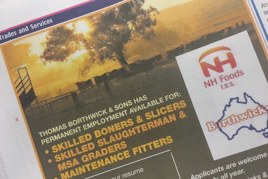 NH Foods advertisement for meatworkers in the NT News.