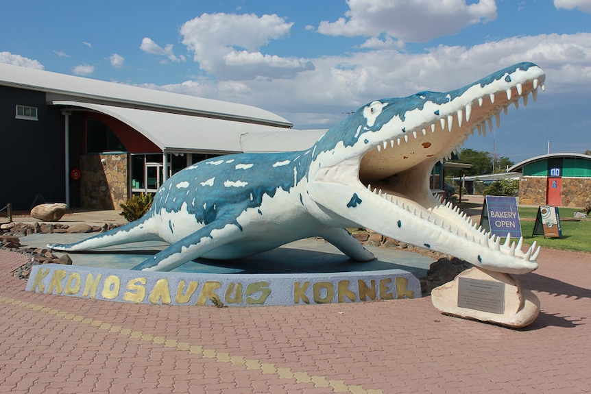 A statue of a marine reptile