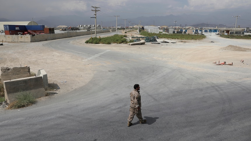 An Afghan soldier at abandoned Bagram Airbase
