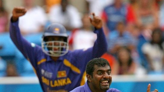 Sri Lanka cricketer Muttiah Muralitharan appeals successfully during the 2007 World Cup semi-final .