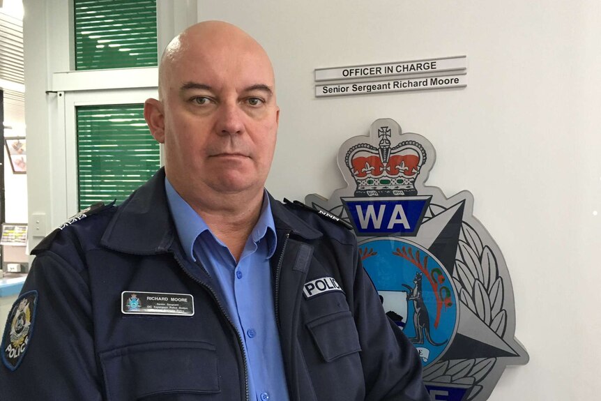 Head and shoulders pic of Esperance police officer in charge Senior Sergeant Richard Moore at his office.