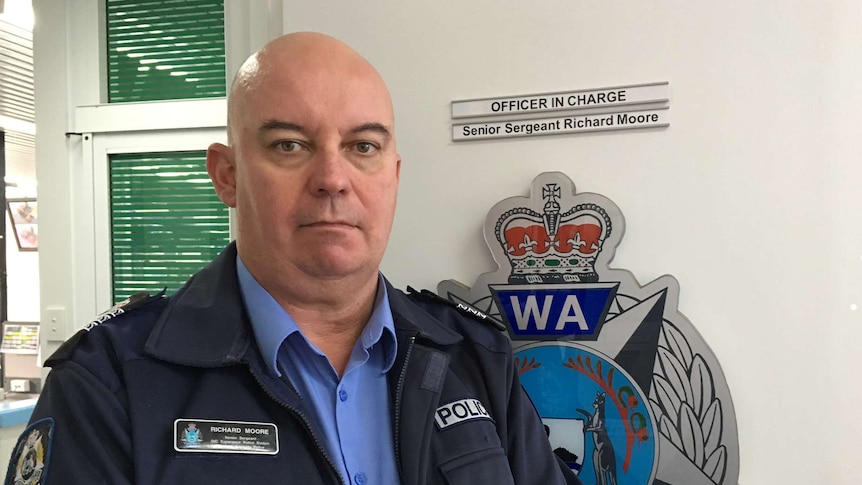 Head and shoulders pic of Esperance police officer in charge Senior Sergeant Richard Moore at his office.