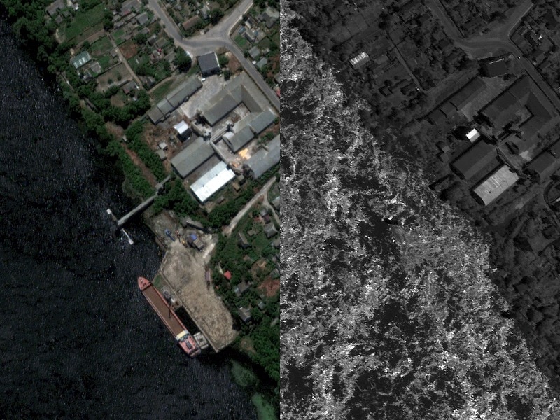 Before and after images show the flood damage 