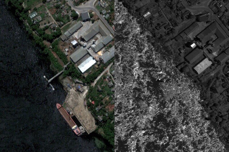 Before and after images show the flood damage 