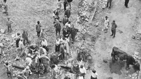 Top down shot of damage in Tokyo during World War II