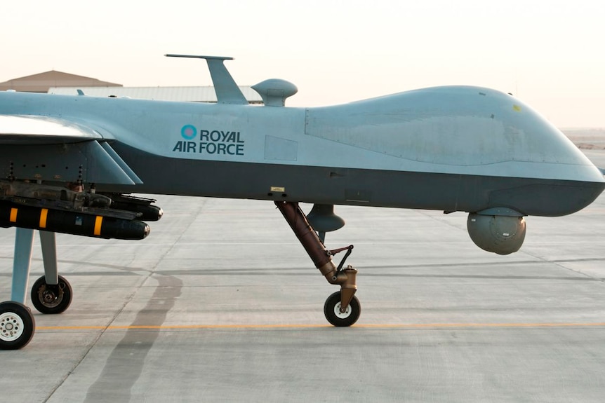 A military drone with missiles on board