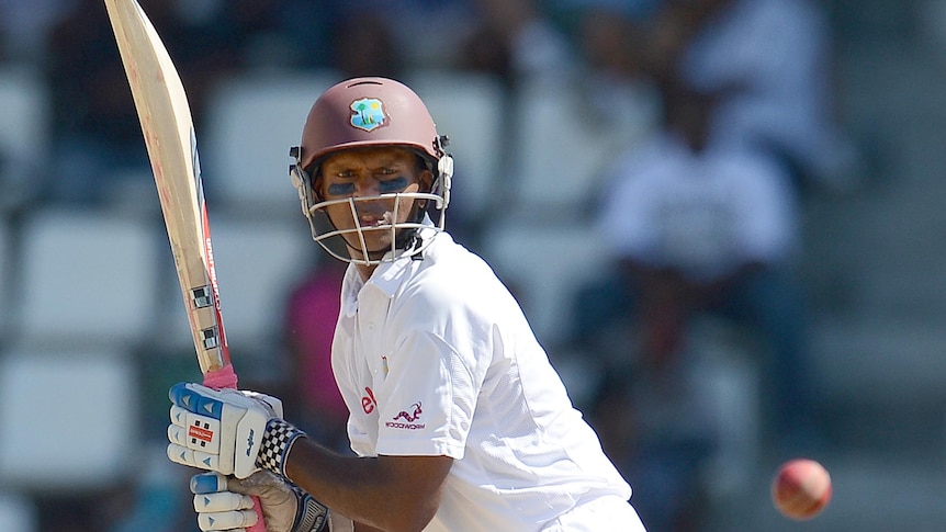 Shivarine Chanderpaul plays a shot.