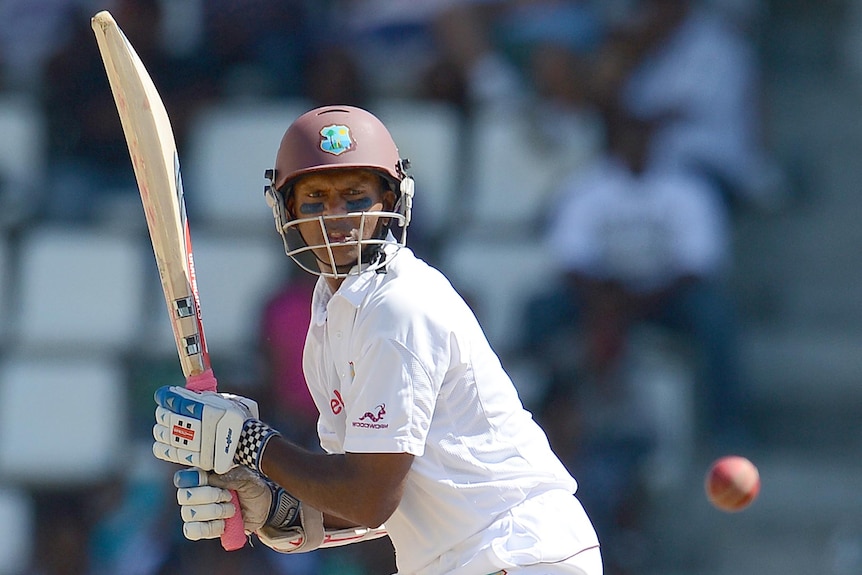 Shivarine Chanderpaul plays a shot.