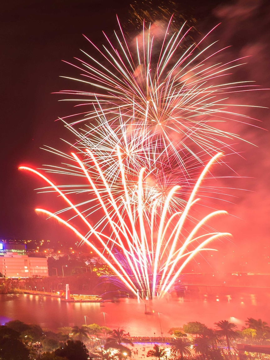 Fireworks light up the sky over Brisbane