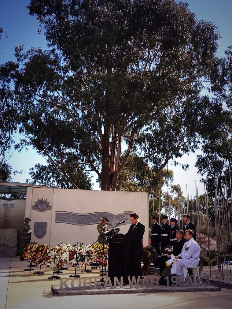 South Korean ambassador to Australia speaking at Korean War memorial July 27, 2013